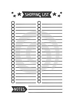 Shopping List. Vector Template for Agenda, Planner and Other Stationery