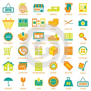 Shopping and logistic icons set, vector