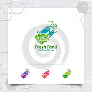 Shopping logo design vector concept of price tag icon and shopping cart symbol for online shop, marketplace, e-commerce, and