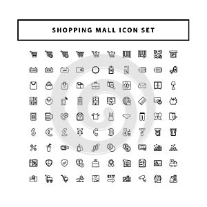 Shopping and mall icon set with outline style design