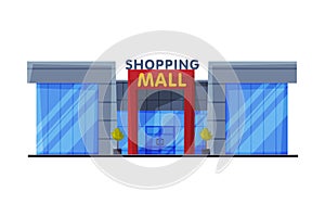 Shopping Mall, Modern Shopping Center Building, Urban Architecture Design Element Flat Vector Illustration