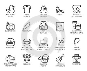 Shopping Mall Wayfinding Shop Category Outline Icons Set