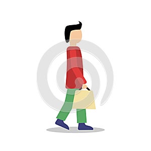 Shopping man with hand bag in flat style