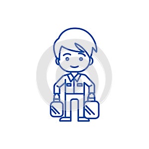 Shopping man taking bags line icon concept. Shopping man taking bags flat  vector symbol, sign, outline illustration.