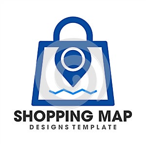 Shopping map logo design template, Pin Shop store location