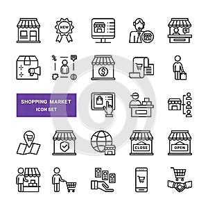 Shopping market icon set