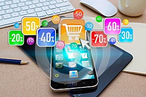 Shopping with mobile phone during sales