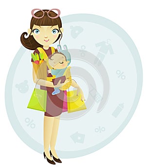 Shopping mum and baby photo