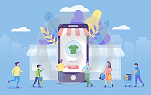 Shopping online concept in mobile application vector illustration for marketing.