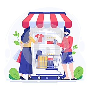 Shopping online concept vector illustration. E-commerce and delivery concept.