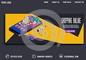 Shopping online concept for website, mobile application, web banner, info graphics or discount coupons. Vector illustration