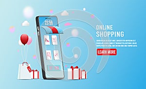 Shopping online concept for website, mobile application, web banner, info graphics or discount coupons. Vector illustration