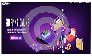 Shopping online concept for website, mobile application, web banner, info graphics or discount coupons. Vector illustration EPS 10