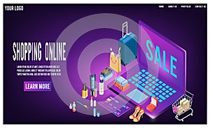 Shopping online concept for website, mobile application, web banner, info graphics or discount coupons. Vector illustration EPS 10