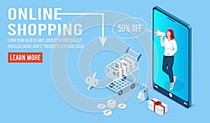 Shopping online concept for website, mobile application, web banner, info graphics or discount coupons. Vector illustration EPS 10