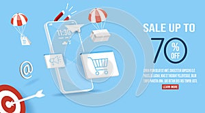 Shopping online concept for website, mobile application, web banner, info graphics or discount coupons. Vector illustration EPS 10