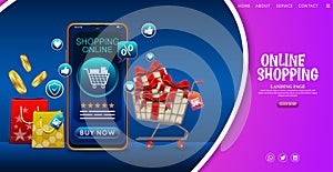 Shopping Online design concept on mobile application with gifts