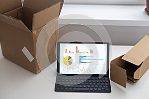 Shopping online e-comerce, Parcel boxes on a laptop.