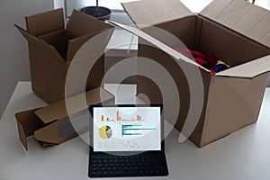 Shopping online e-comerce, Parcel boxes on a laptop.