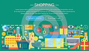 Shopping Online and E-Commerce Shopping concept. Online e commerce infographics template design, web header shopping
