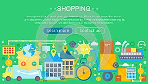 Shopping Online and E-Commerce Shopping concept. Online e commerce infographics template design, web header shopping