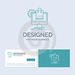 shopping, online, ecommerce, services, cart Business Logo Line Icon Symbol for your business. Turquoise Business Cards with Brand