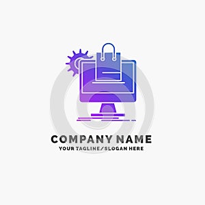 shopping, online, ecommerce, services, cart Purple Business Logo Template. Place for Tagline