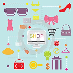 Shopping online infographics flatten design