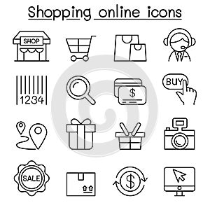 Shopping online , Internet shopping icon set in thin line style