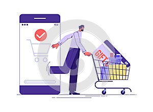 Shopping online and making payments with smartphone concept