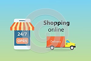 Shopping online on mobile application or website digital marketing concept vector illustration