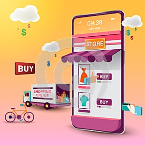 Shopping Online on Mobile VECTOR