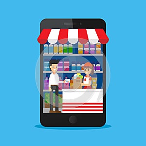 Shopping online on smartphone,food business internet commercial and payment