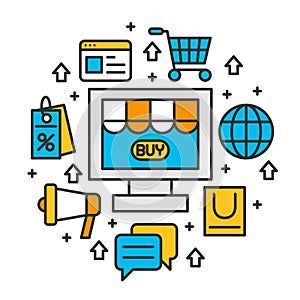 Shopping online store peocessing infographic icon design