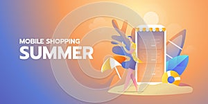 Shopping online summer illustration banner