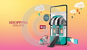 Shopping Online on Website or Mobile Application Vector Concept