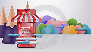 Shopping Online on Website or Mobile Application Vector Concept Marketing. Vector illustration