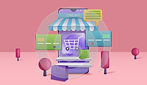 Shopping Online on Website or Mobile Application Vector Concept Marketing. Vector illustration