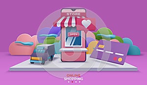 Shopping Online on Website or Mobile Application Vector Concept Marketing. Vector illustration