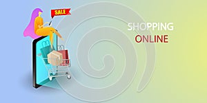 Shopping Online on Website, service package appear from screen phone