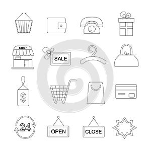 Shopping outline icon set.