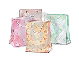 Shopping  packages watercolor set isolated