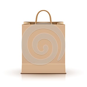 Shopping paper bag empty isolated on white. Retail shopping bag design cardboard package for advertising