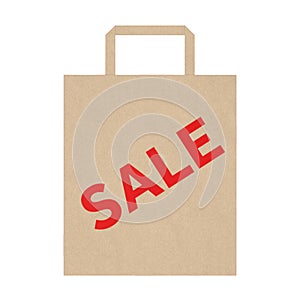Shopping Paper Bag with Red Sale Sign. 3d Rendering
