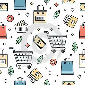 Shopping pattern with bags, carts, and money