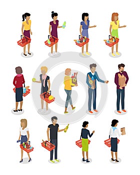 Shopping People Isometric Characters Vector Set