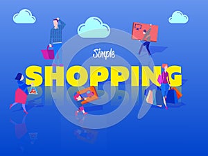 Shopping poster with people making purchase