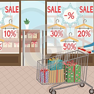 Shopping and presents. Seasonal sale.