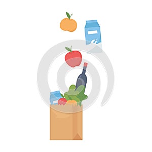 Shopping products inside bag vector design