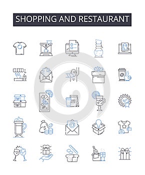 Shopping and restaurant line icons collection. Retail therapy, Eating out, Grocery shopping, Dining, Retail shopping